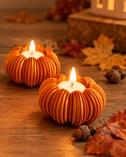 Kürbis-Teelichthalter Zucca in Goldenes Rosa mit LED-Teelichtern, 3D-gedruckt – TAO Dekor
